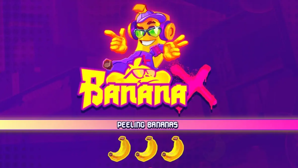 Tampilan layar utama slot Banana X dengan tema neon dan influencer monyet